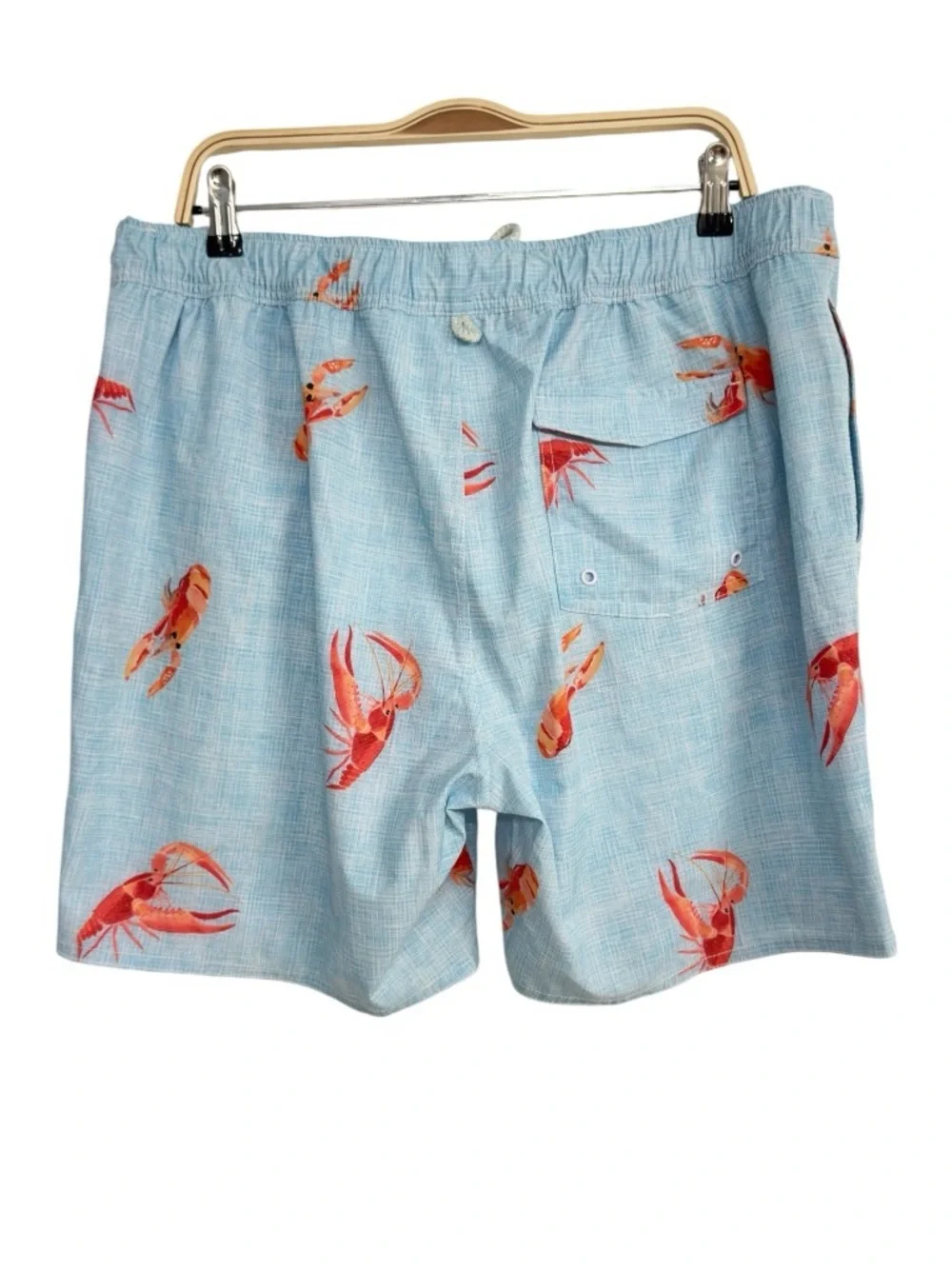 Johnnie-O Crayfish Print Swim Trunks Light Blue Drawstring Board Shorts XL